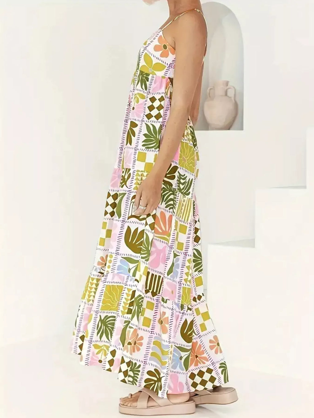 Printed Cutout Back Cami Dress