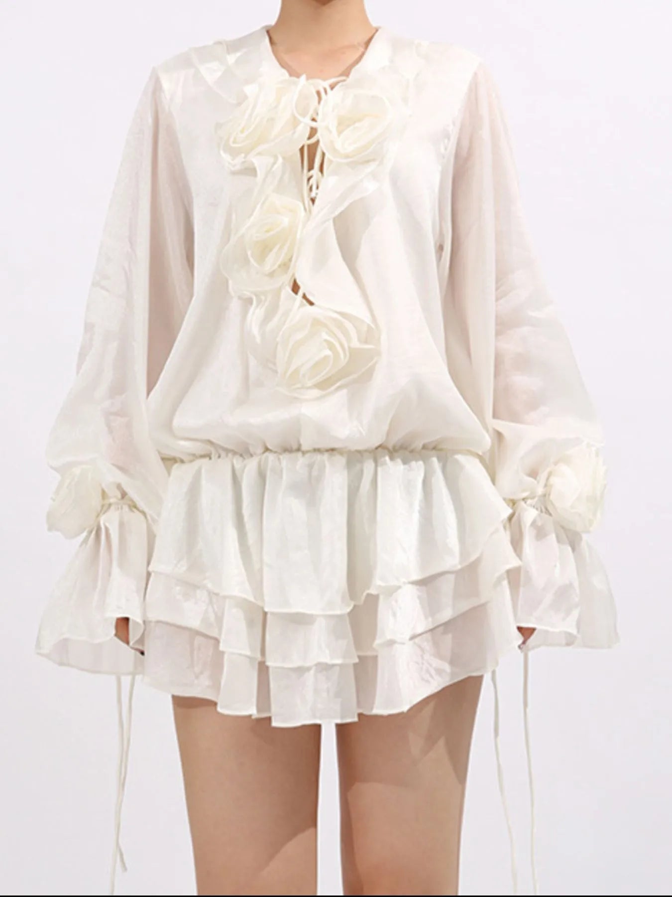 Flower Ruffled Long Sleeve Dress