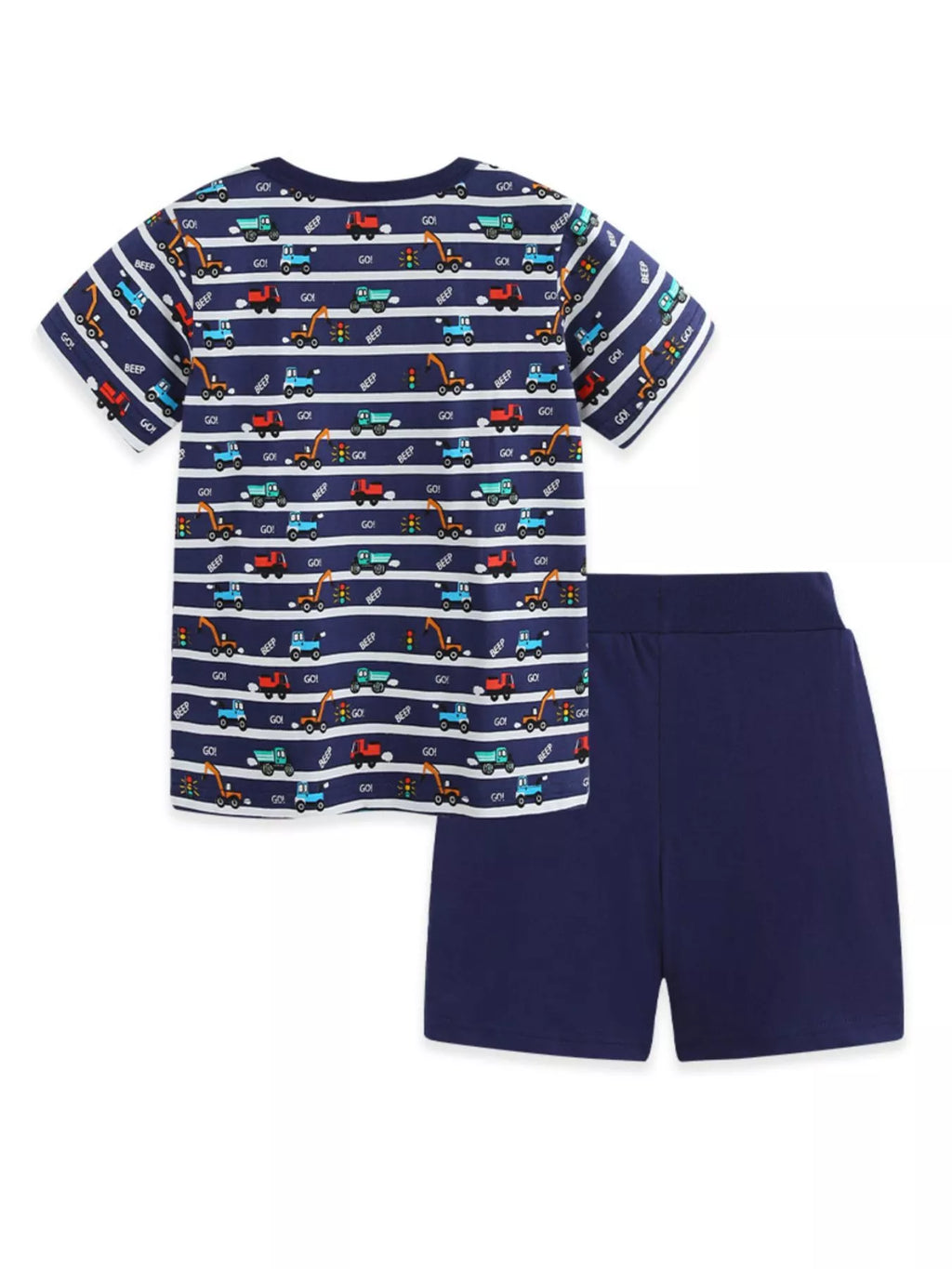 Children's Vehicle Print Striped Tee & Shorts Set