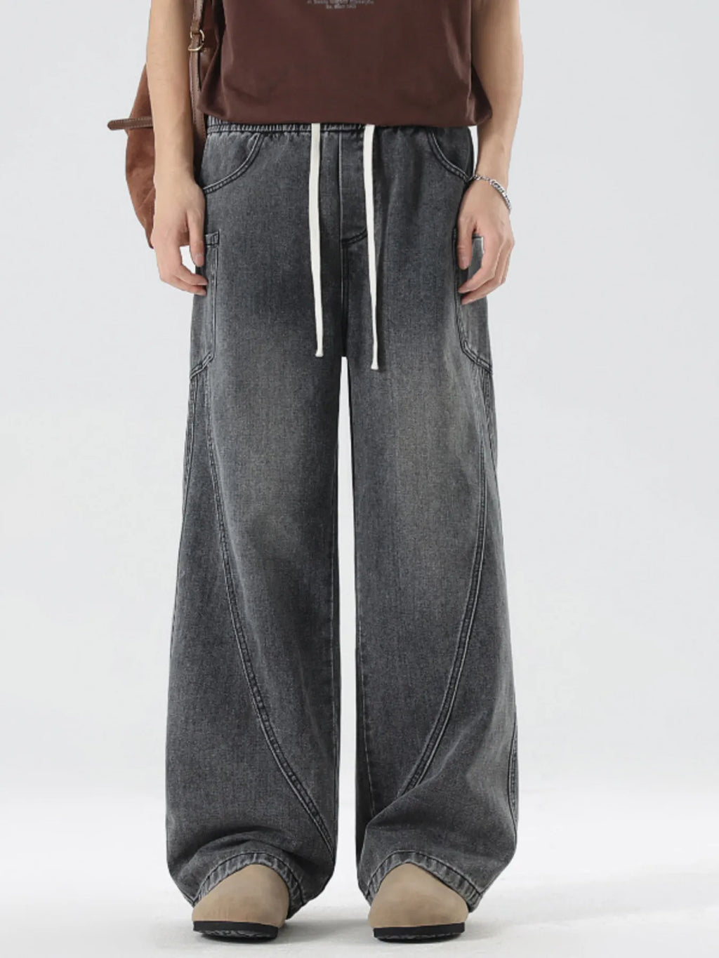 Men's Full Size Wide Leg Wash Denim Jeans Plus Size