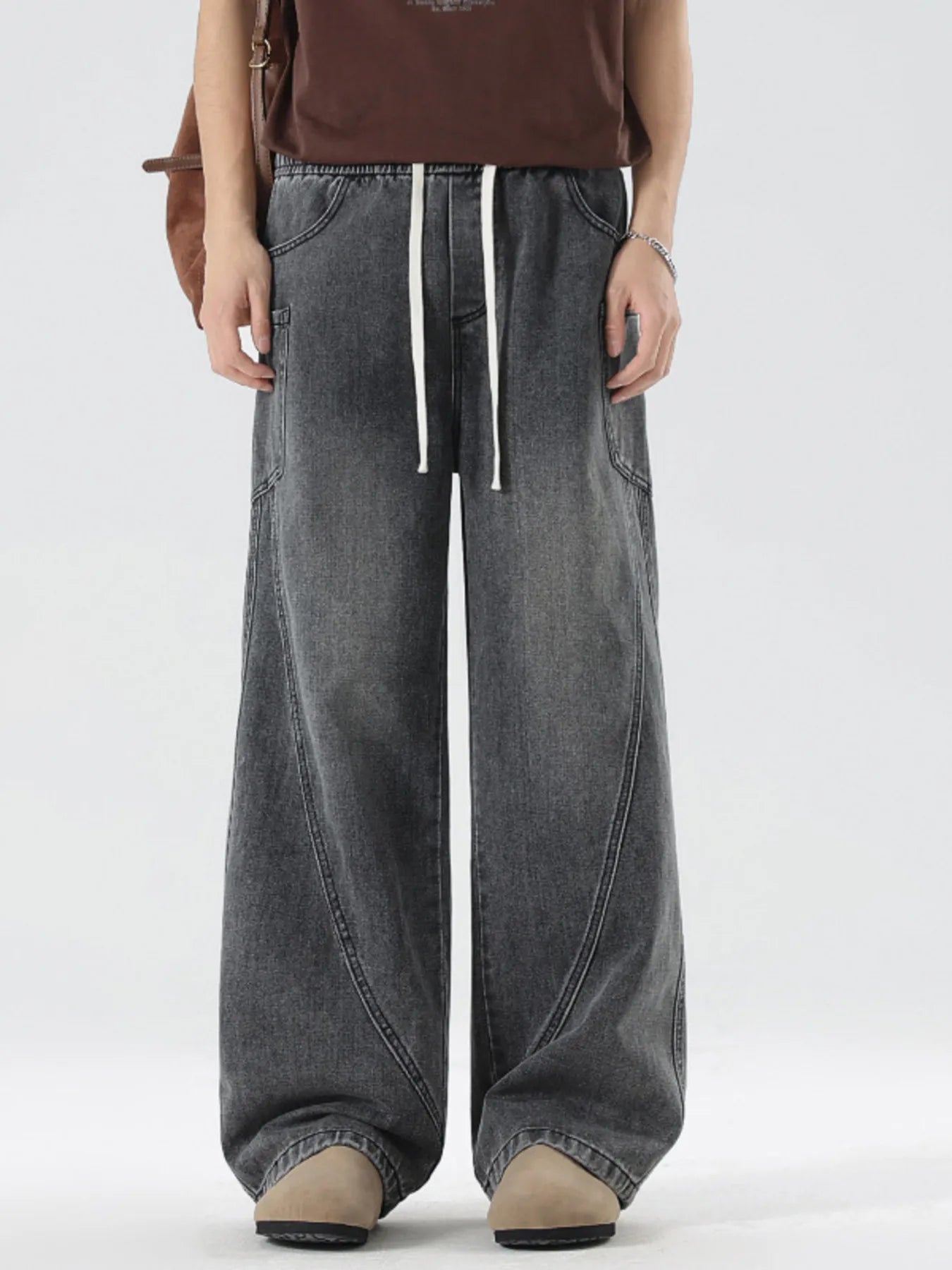 Men's Full Size Wide Leg Wash Denim Jeans Plus Size