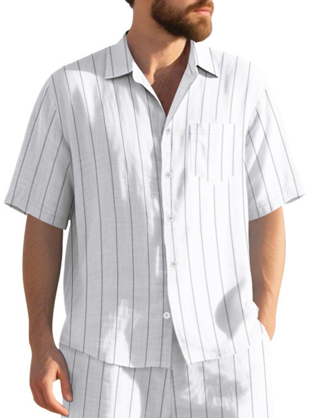 Men's Full Size Casual Striped Short Sleeve Shirt Plus Size