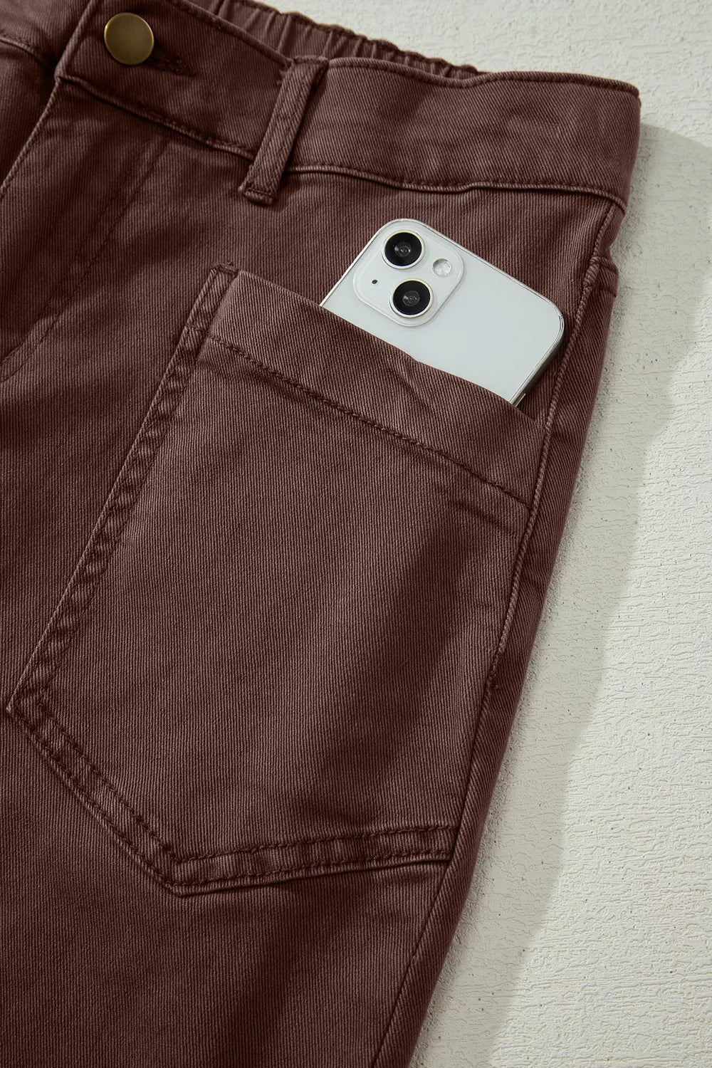 Solid Color Square Patch Pocket Ankle-length Barrel Jeans