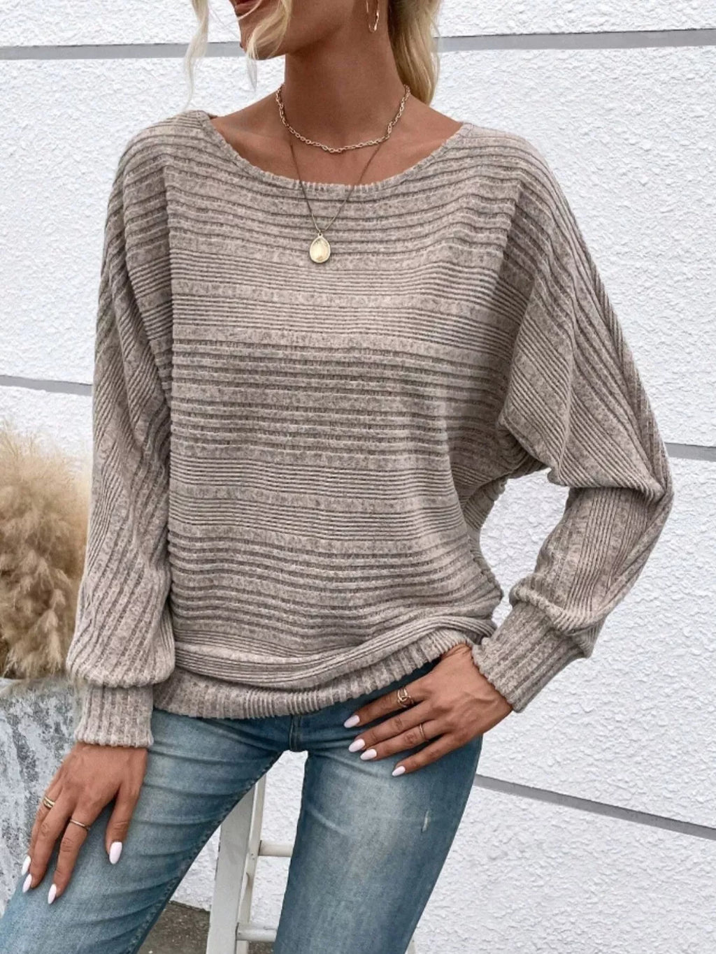 Relaxed Fit Ribbed Knit T-Shirt