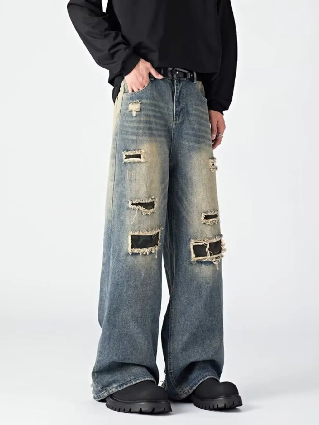 Men's Ripped Wide Leg Jeans