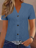 Textured Notched Short Sleeve Blouse