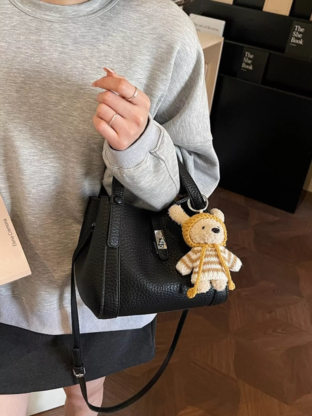 Bucket Crossbody Bag with Bear Charm