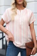 Striped Button Detail Short Sleeve Blouse