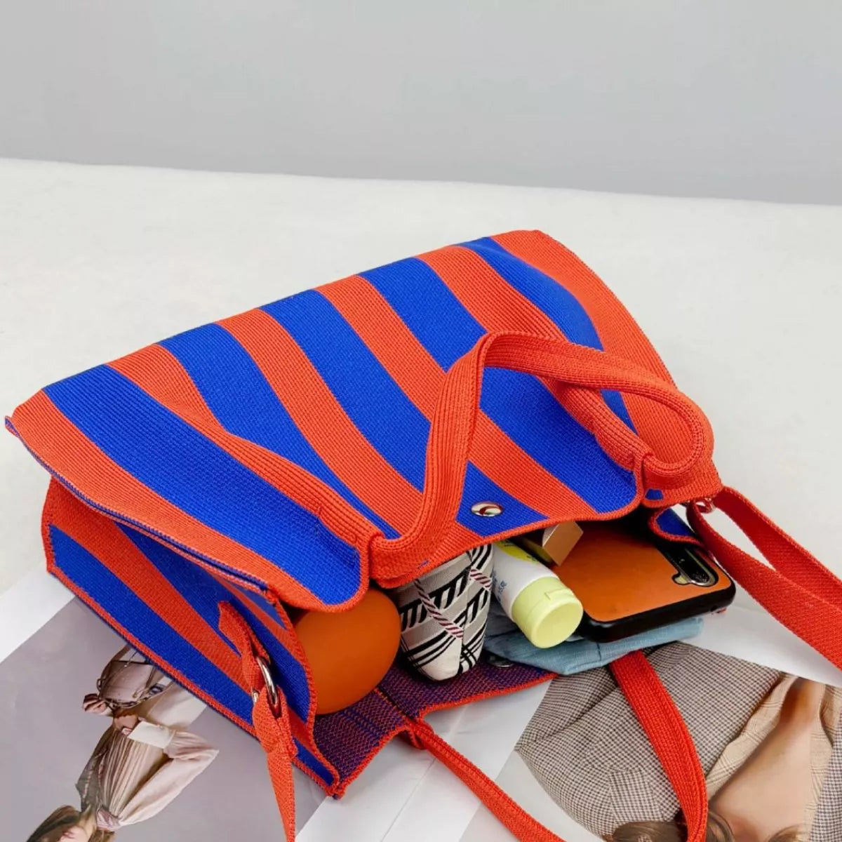 Striped Adjustable Strap Crossbody Bag