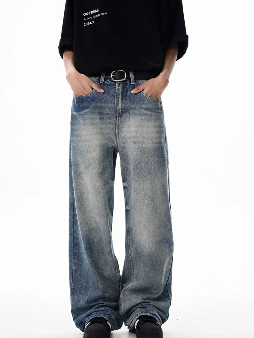 Men's Washed Wide Leg Relaxed Fit Jeans