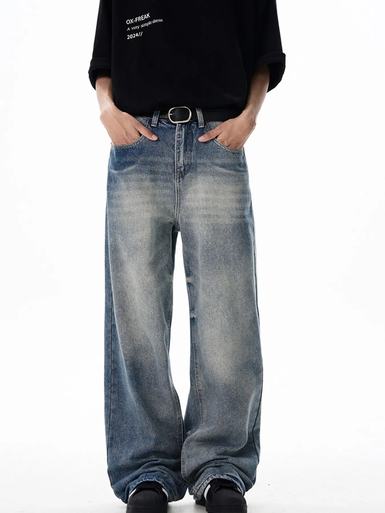 Men's Washed Wide Leg Relaxed Fit Jeans