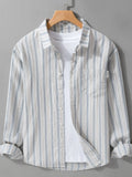 Men's Plus Size Striped Button Up Long Sleeve Shirt