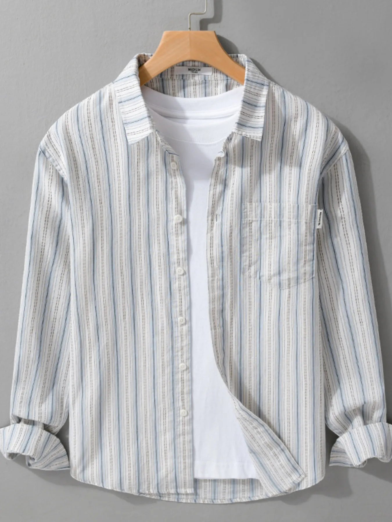 Men's Plus Size Striped Button Up Long Sleeve Shirt