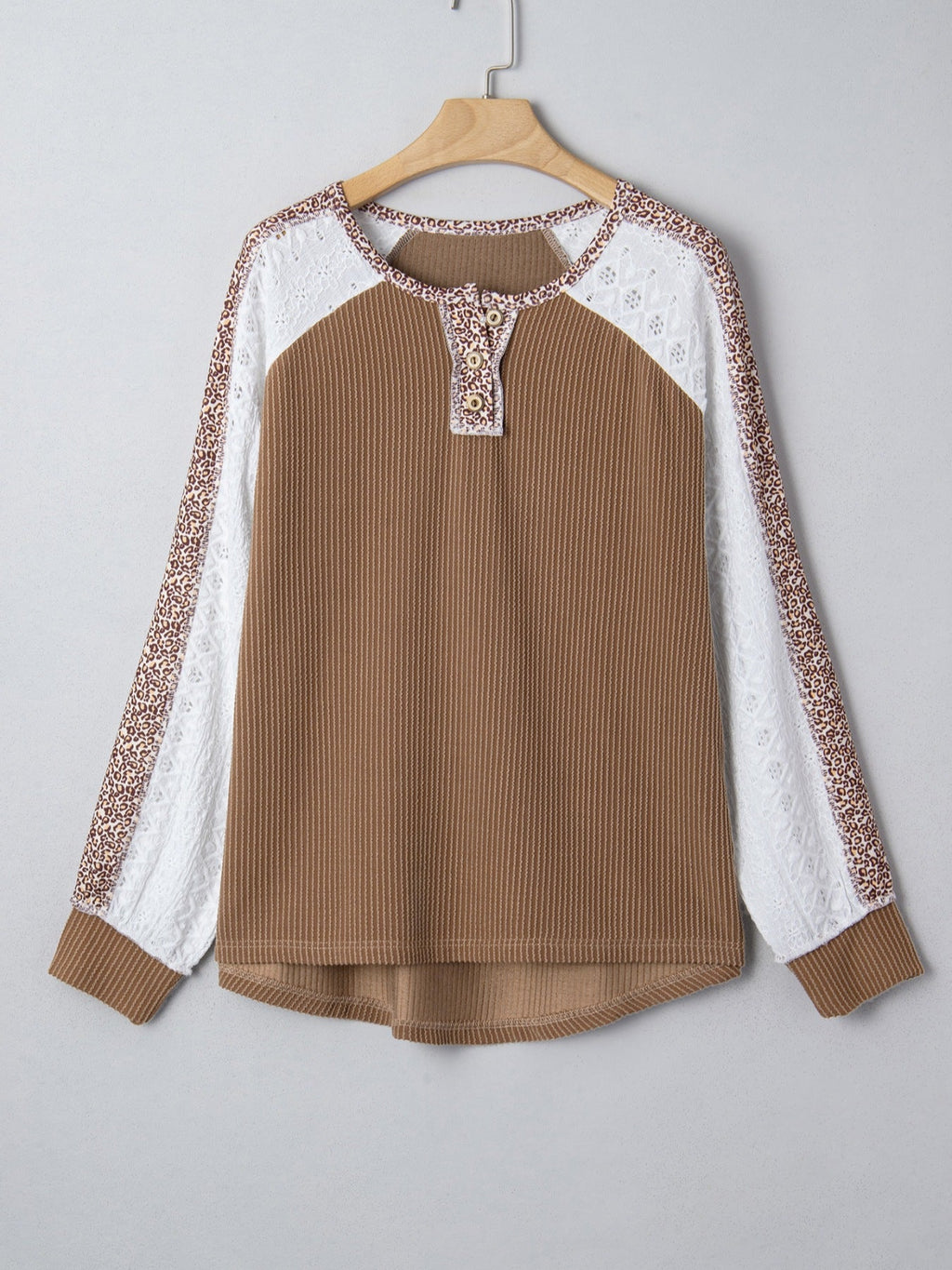 Leopard Trim Raglan Sleeve Top