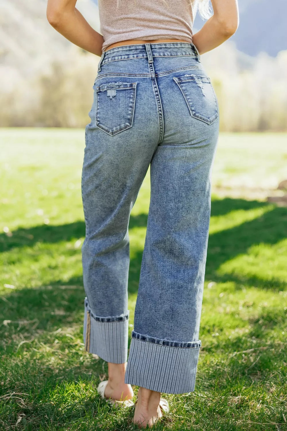 Cuffed Straight Loose Jeans