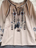 Embroidered Tie Neck Blouse