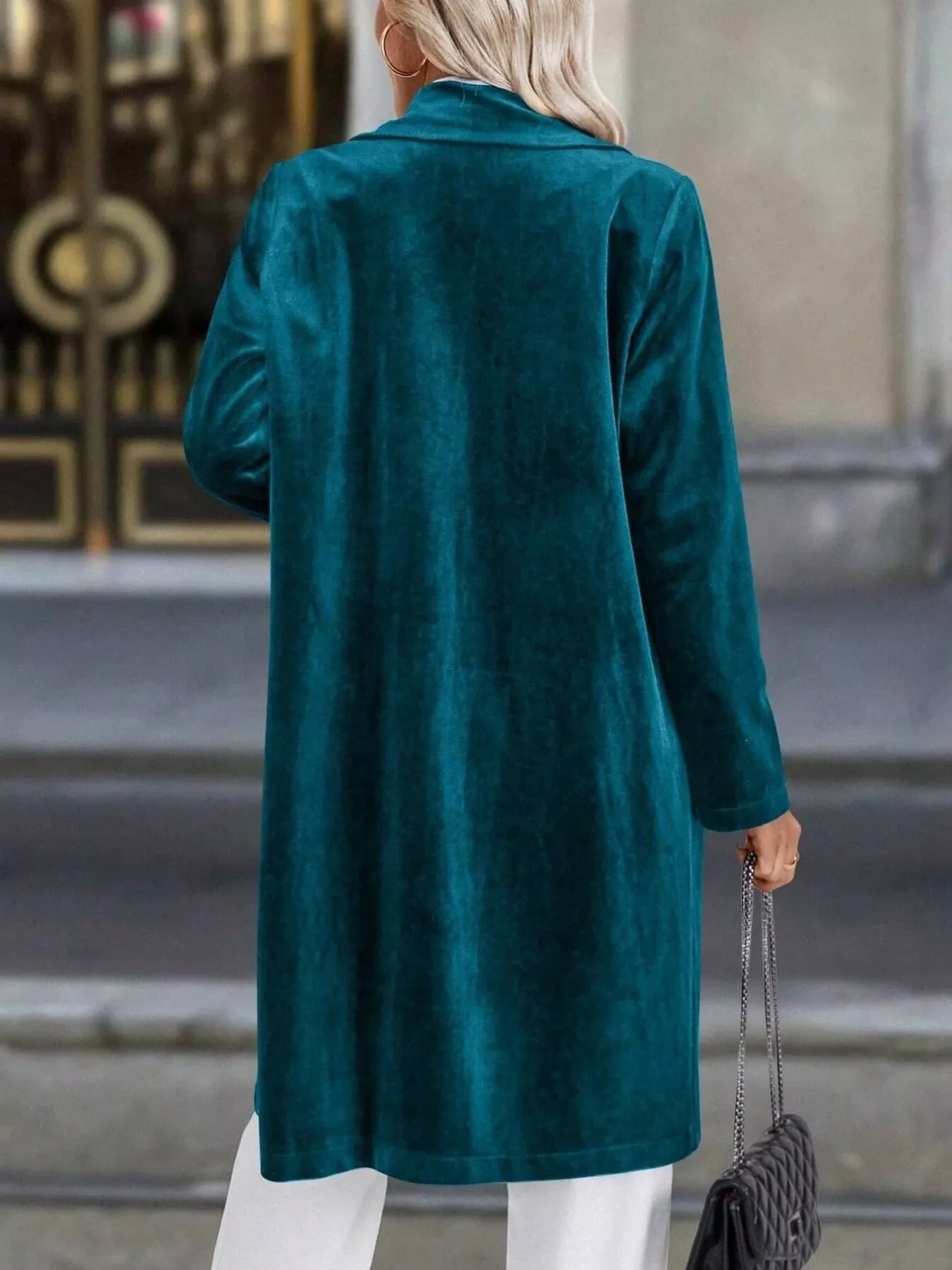 Lapel Collar Long Sleeve Longline Coat
