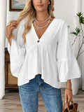V-Neck Bell Sleeve Blouse