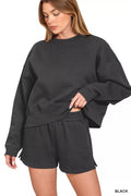 Zenana Fleece Round Neck Sweatshirt and Shorts Set