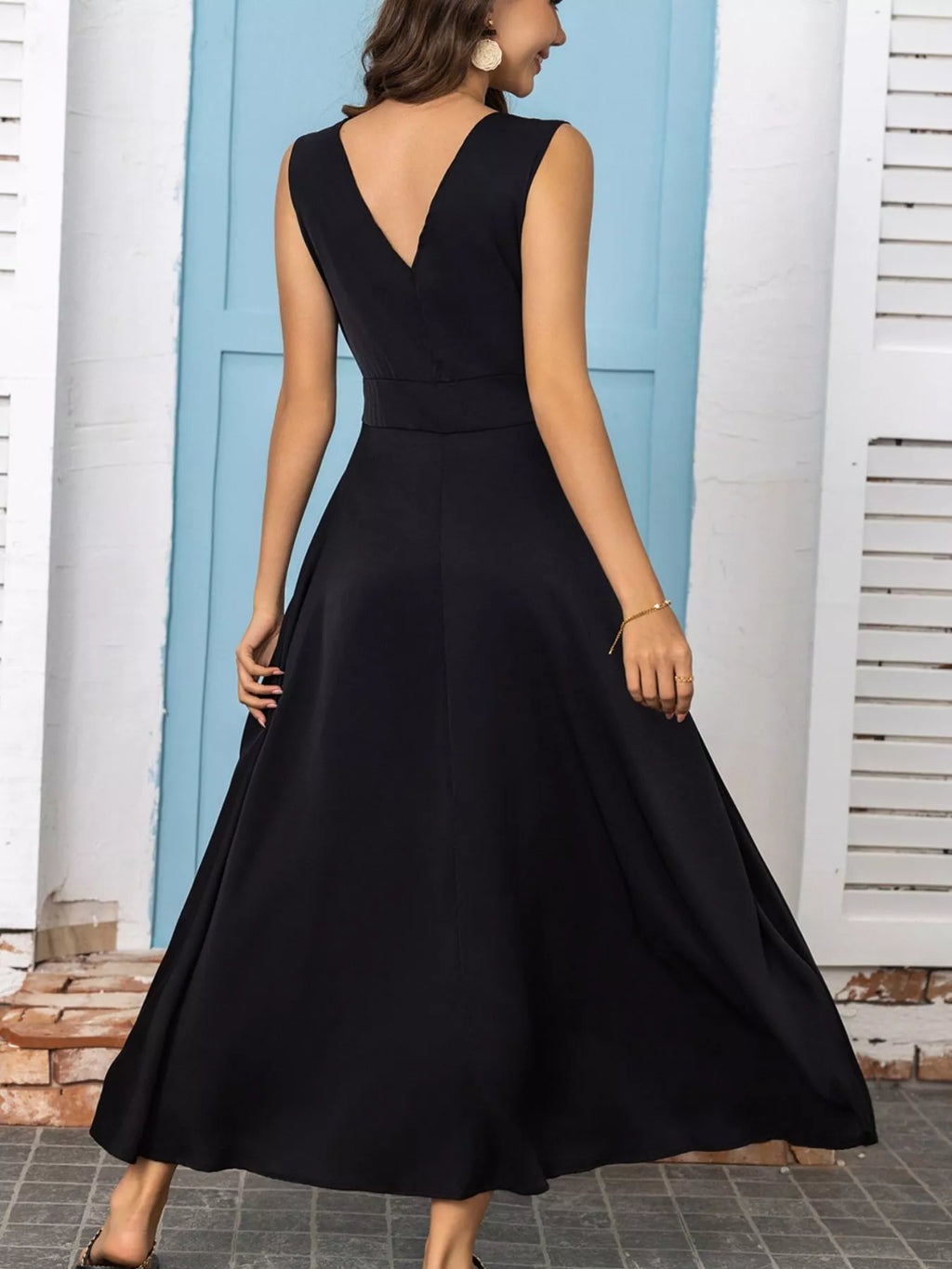 Full Size Slit V-Neck Sleeveless Dress Plus Size