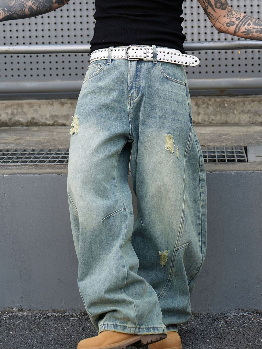 Men's Full Size Distressed Wide Leg Jeans Plus Size