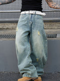 Men's Full Size Distressed Wide Leg Jeans Plus Size