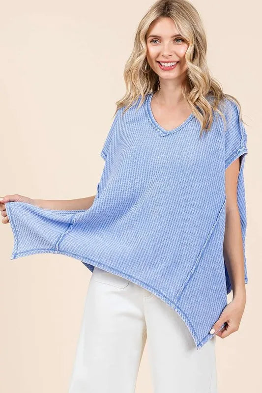 Mittoshop Mineral Wash Waffle Knit Pointed Hem Oversized Top