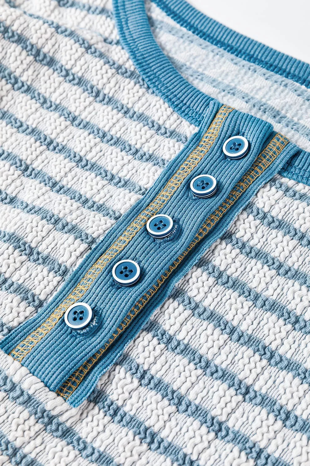 Striped Textured Knit Button Detail Top