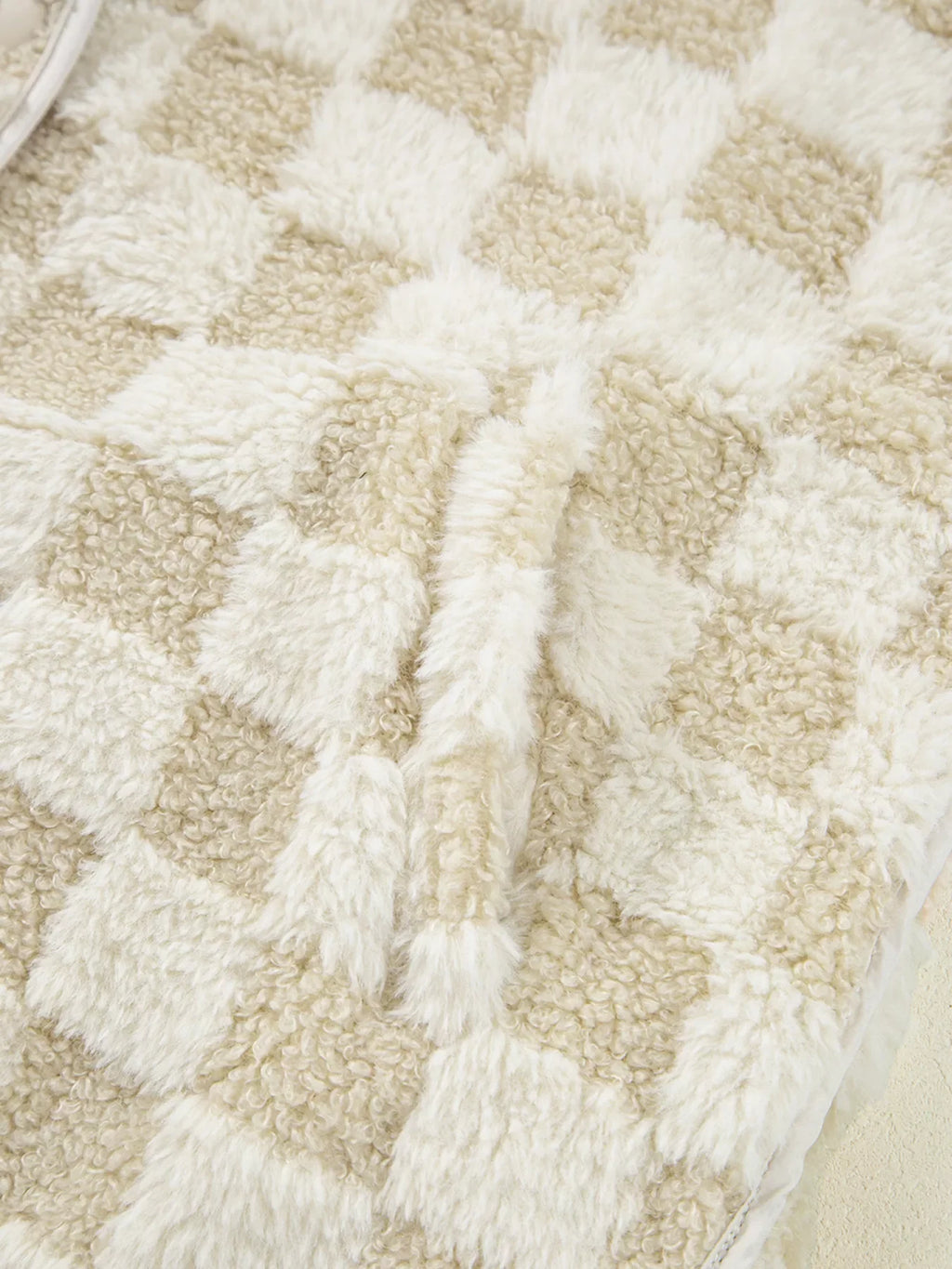 Sherpa Checkerboard Snap Button Vest Coat with Pocket