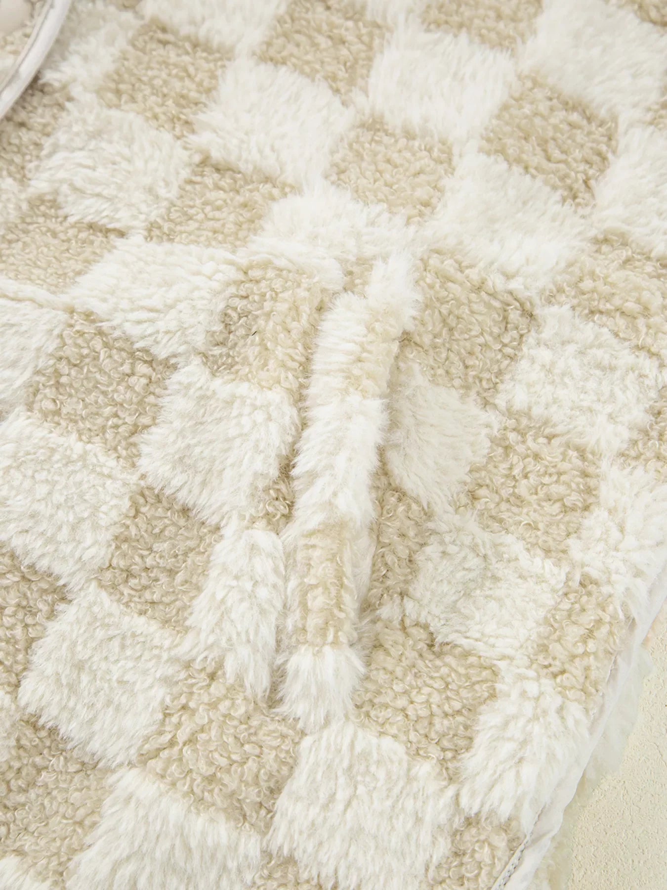 Sherpa Checkerboard Snap Button Vest Coat with Pocket