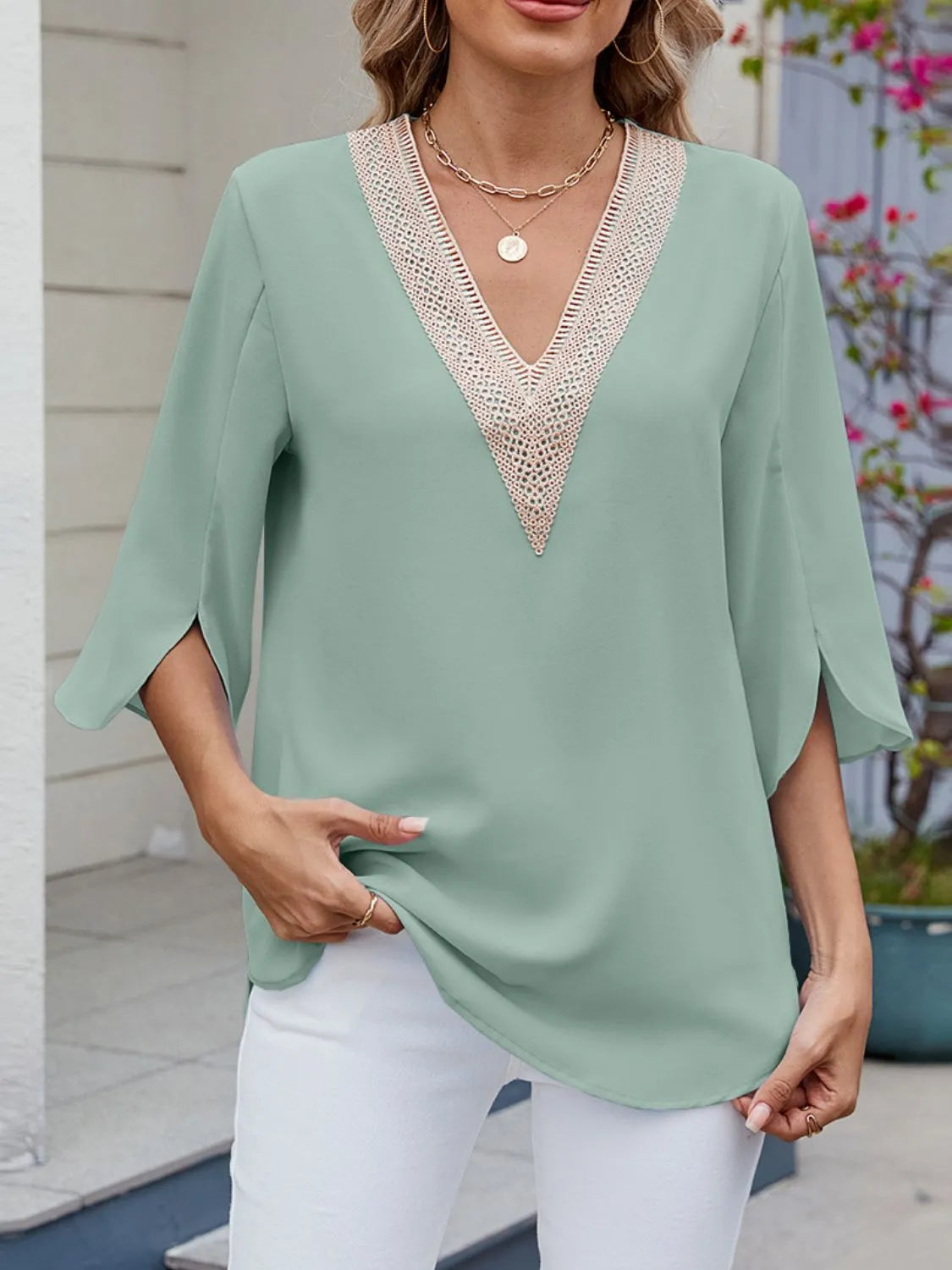 V-Neck 3/4 Sleeve Blouse