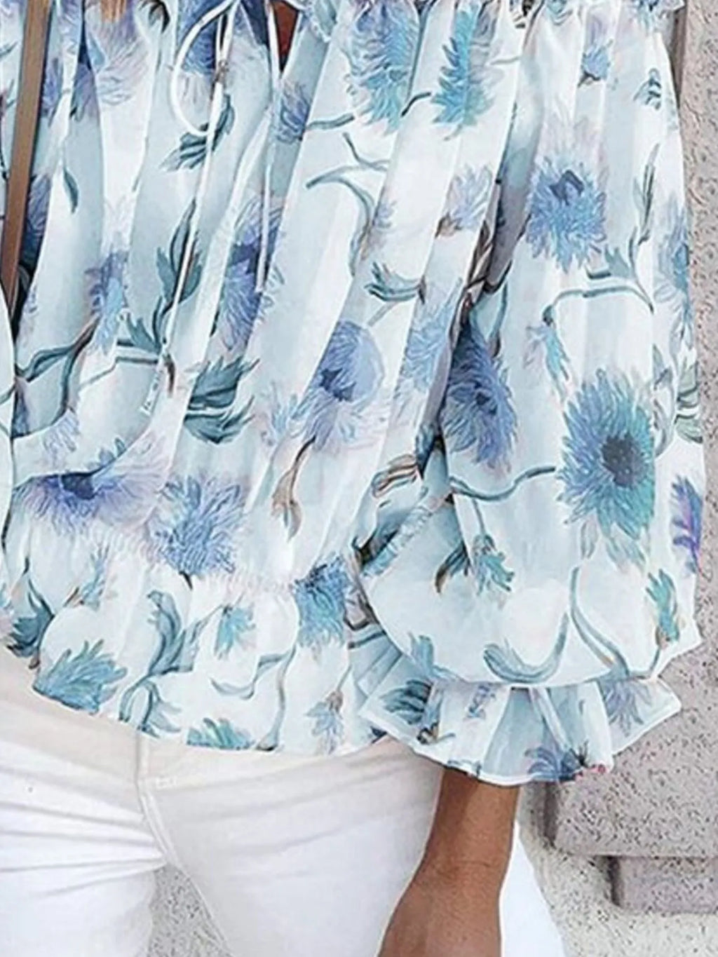 Off-Shoulder Floral Print Blouse