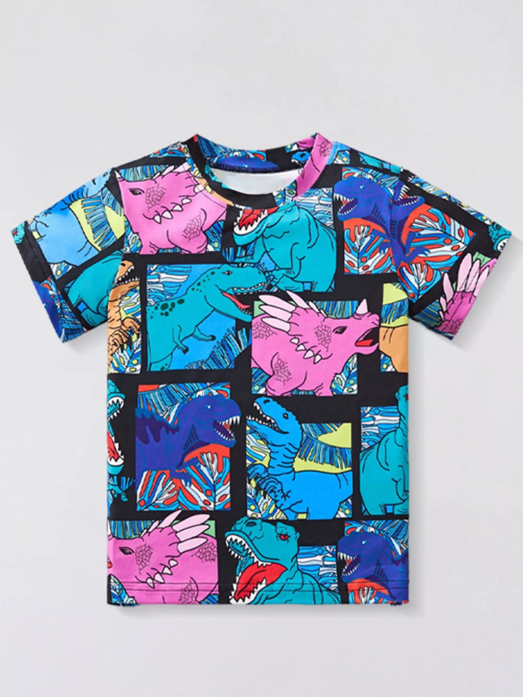 Children's Dinosaur Print Round Neck T-Shirt