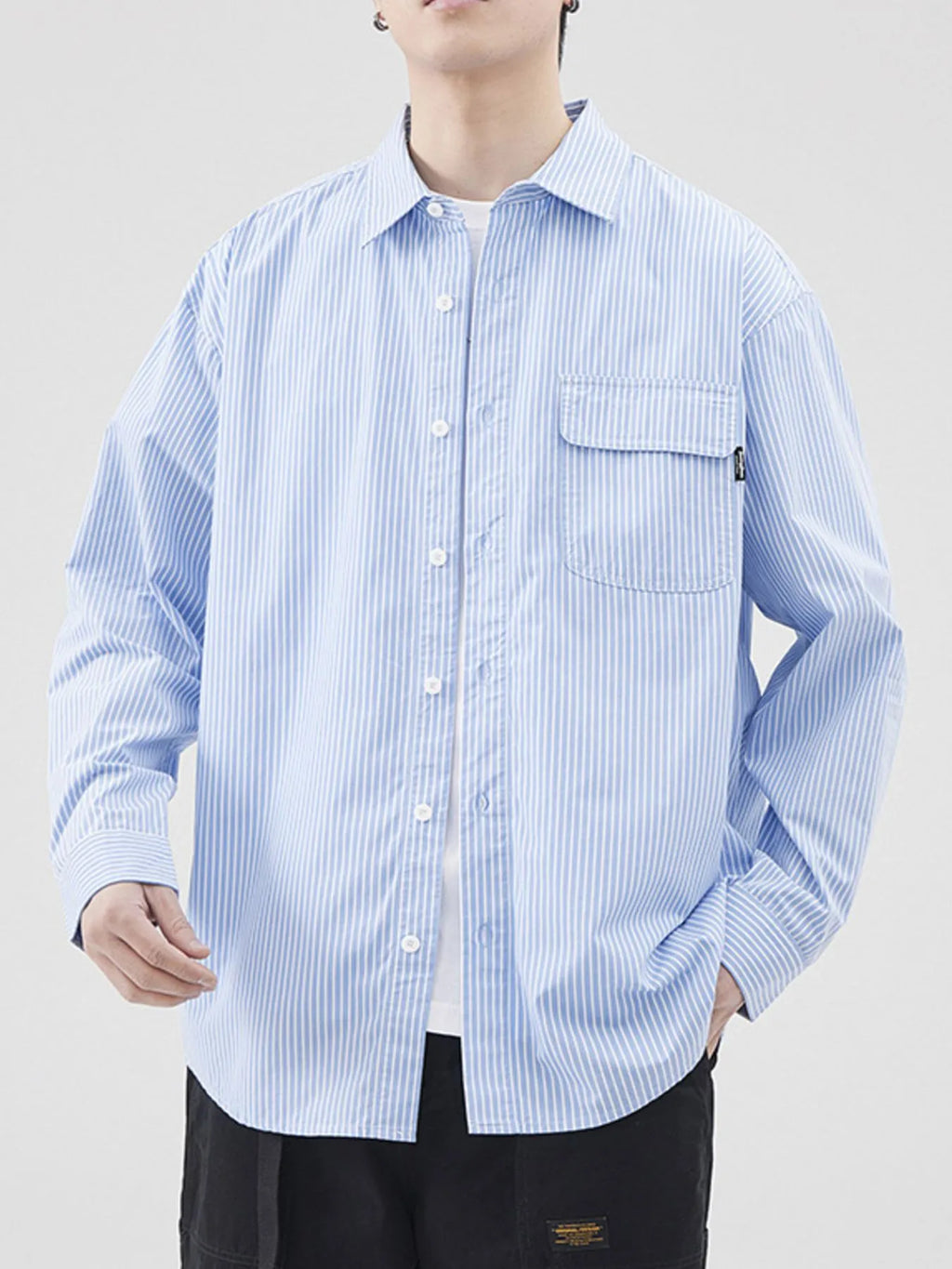 Men's Plus Size Striped Button Up Long Sleeve Shirt