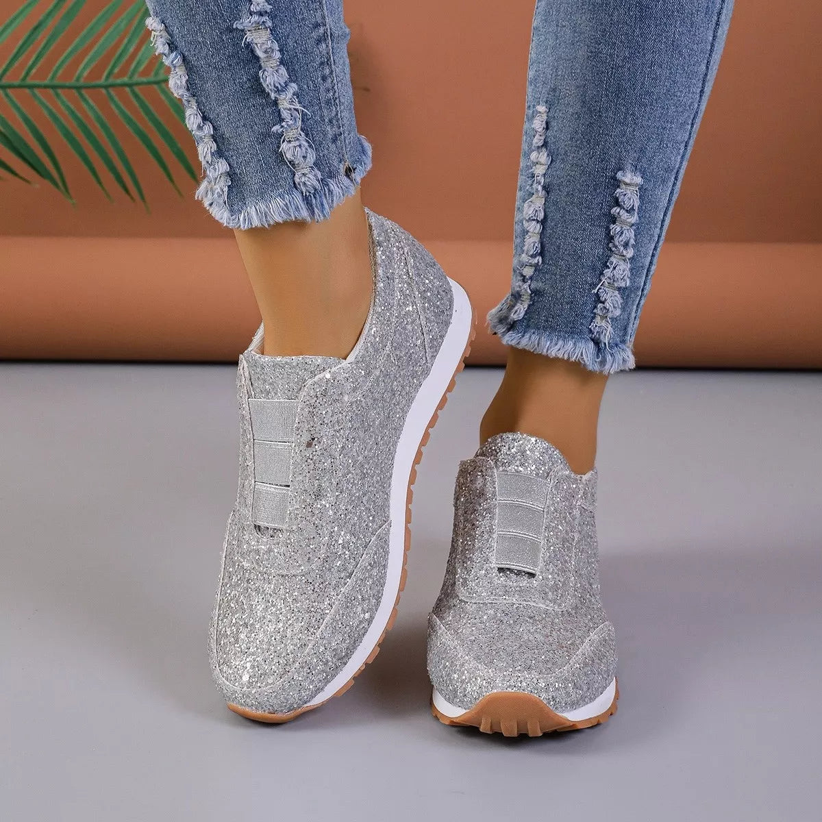 Round Toe Glitter Slip-Ons