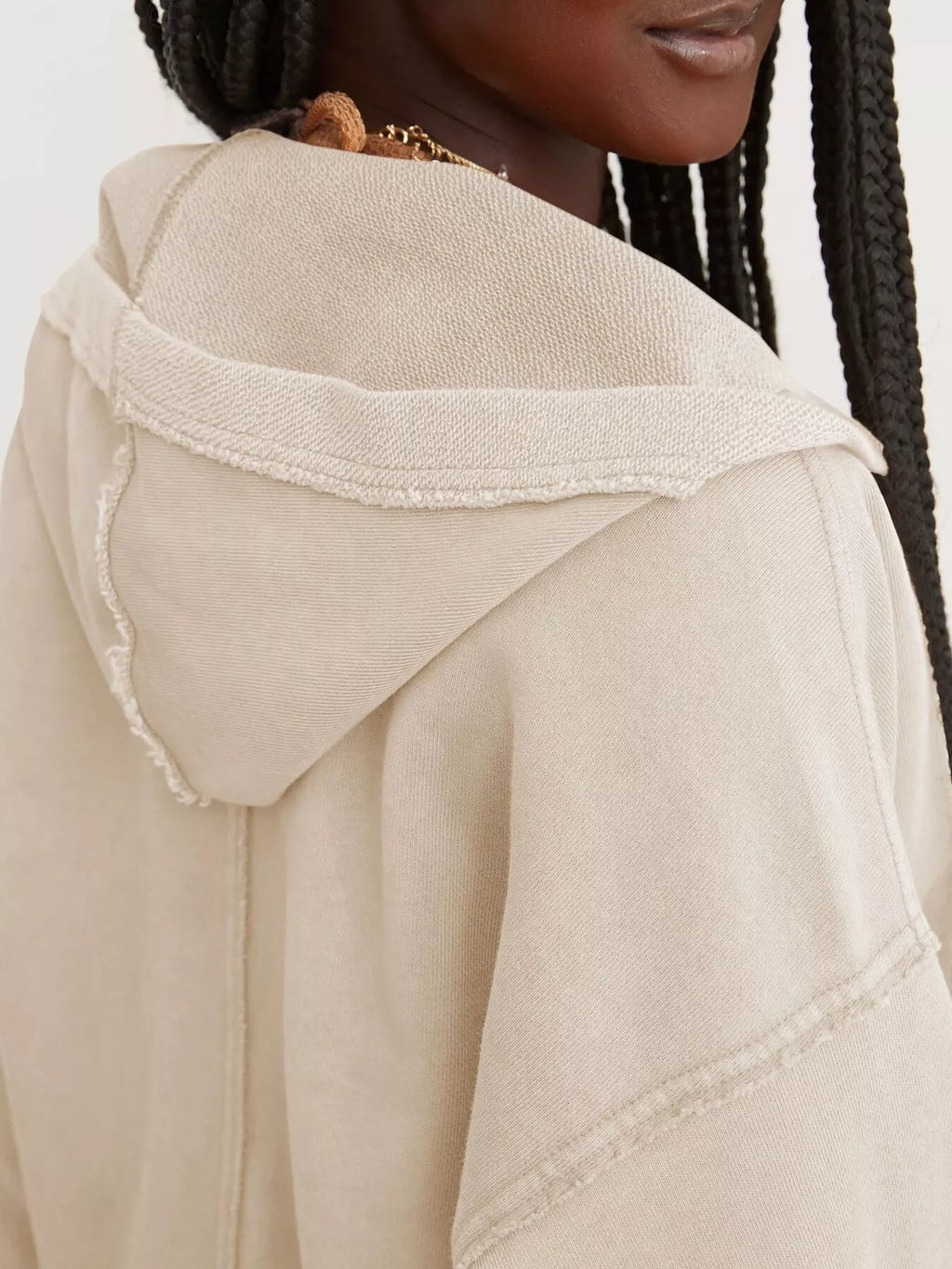 Exposed Seam Dropped Shoulder Hoodie
