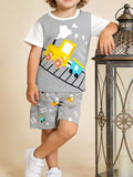 Children's Train Print Short Sleeve Tee and Shorts Set