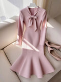 Bow-Knot Long Sleeve Mermaid Dress