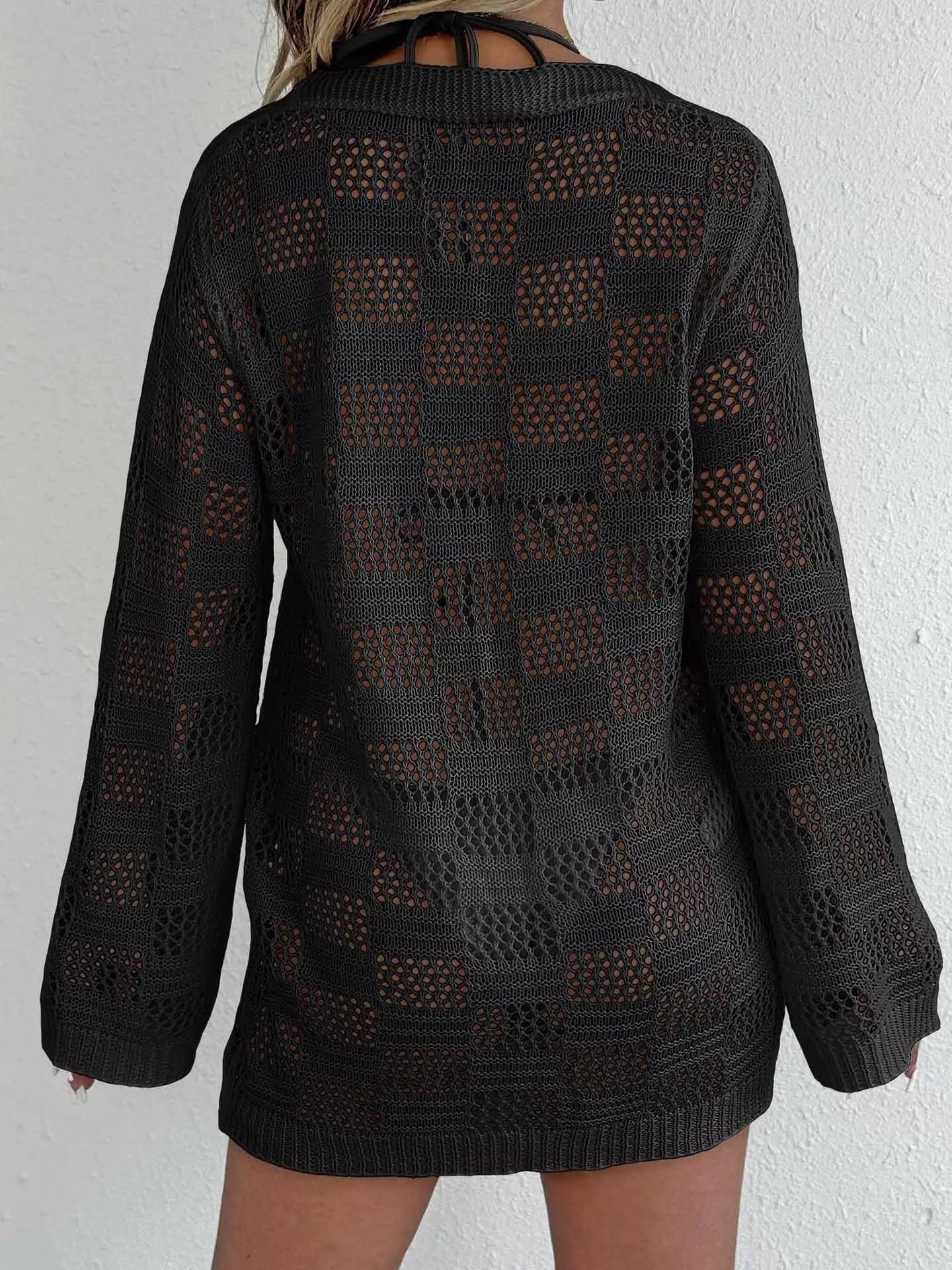 Crochet Knit Tie Front Cover-Up