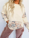 Geo Pattern Patchwork Hoodie with Kangaroo Pocket
