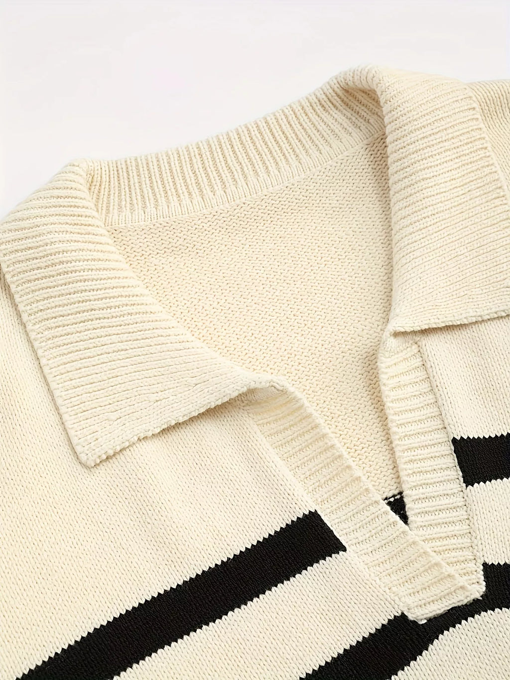 Striped Polo Collar Knit Sweater