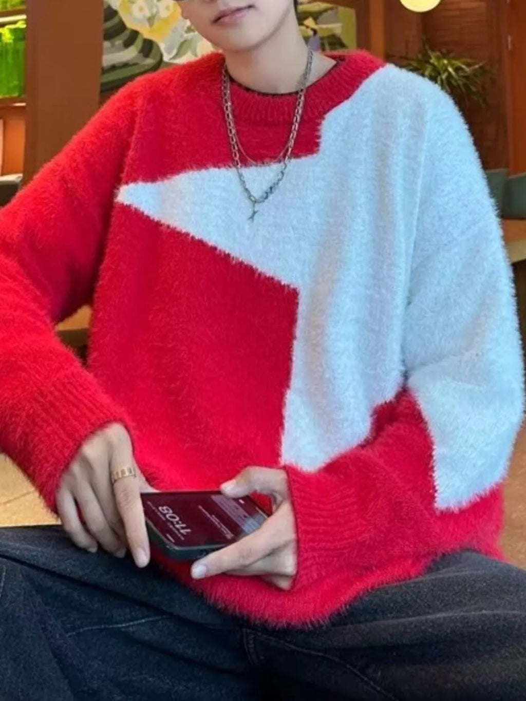 Men's Color Block Fuzzy Knit Sweater