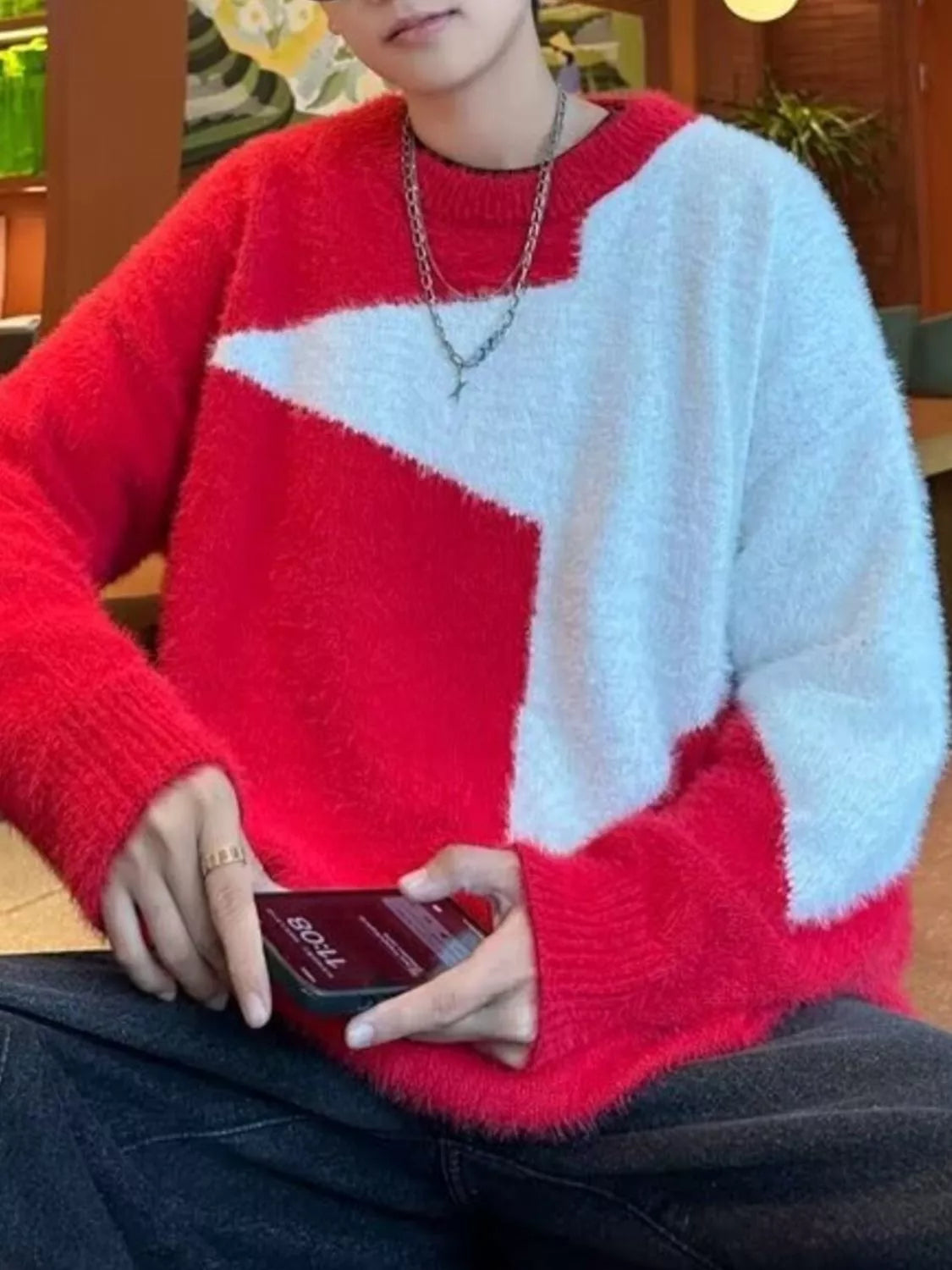 Men's Color Block Fuzzy Knit Sweater