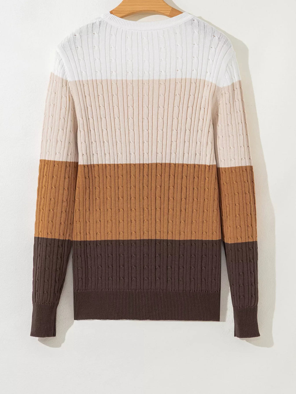 Colorblock Cable Knit Round Neck Sweater