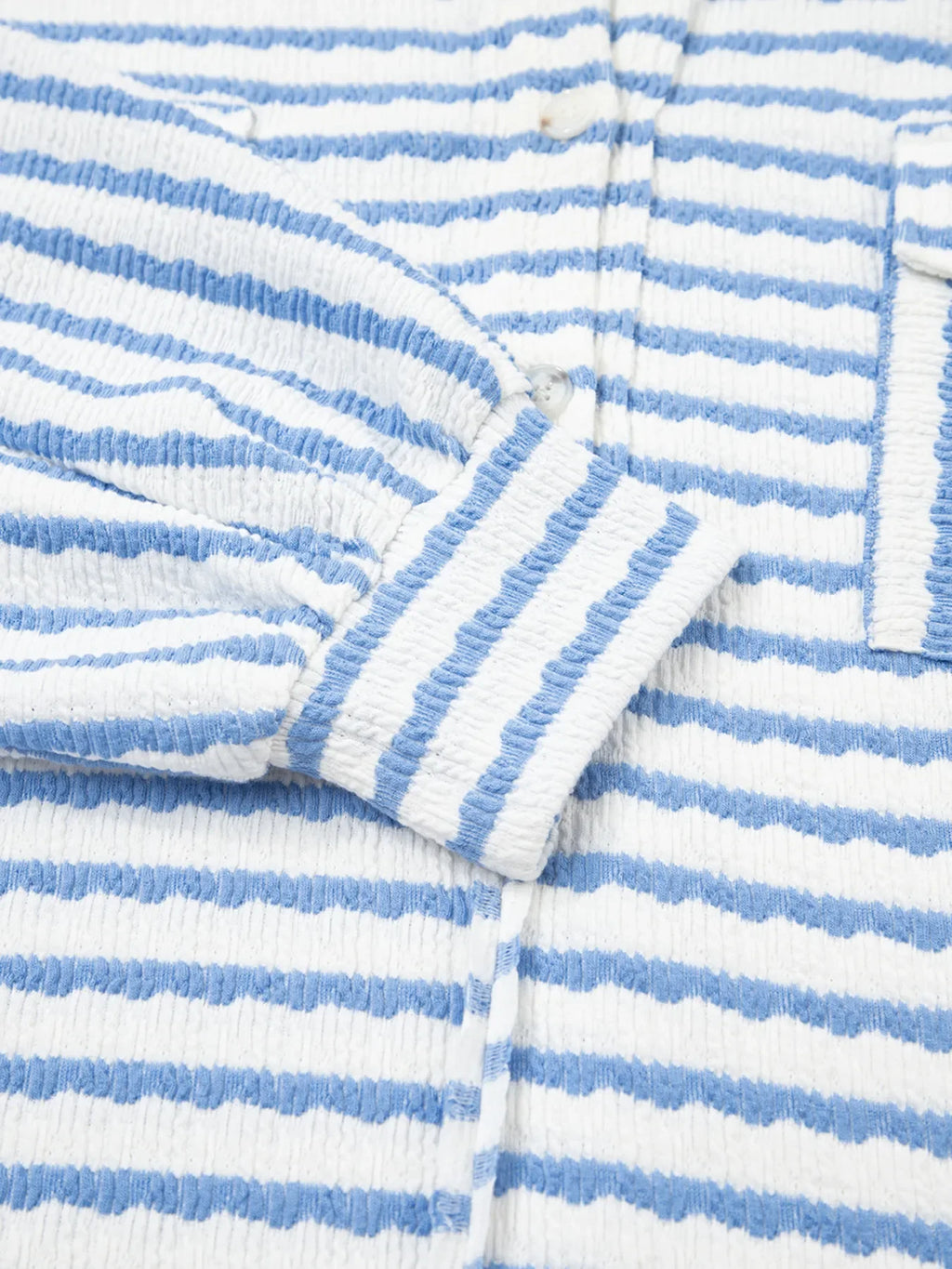Stripe Half Button Collared Chest Pockets Loose Fit Blouse