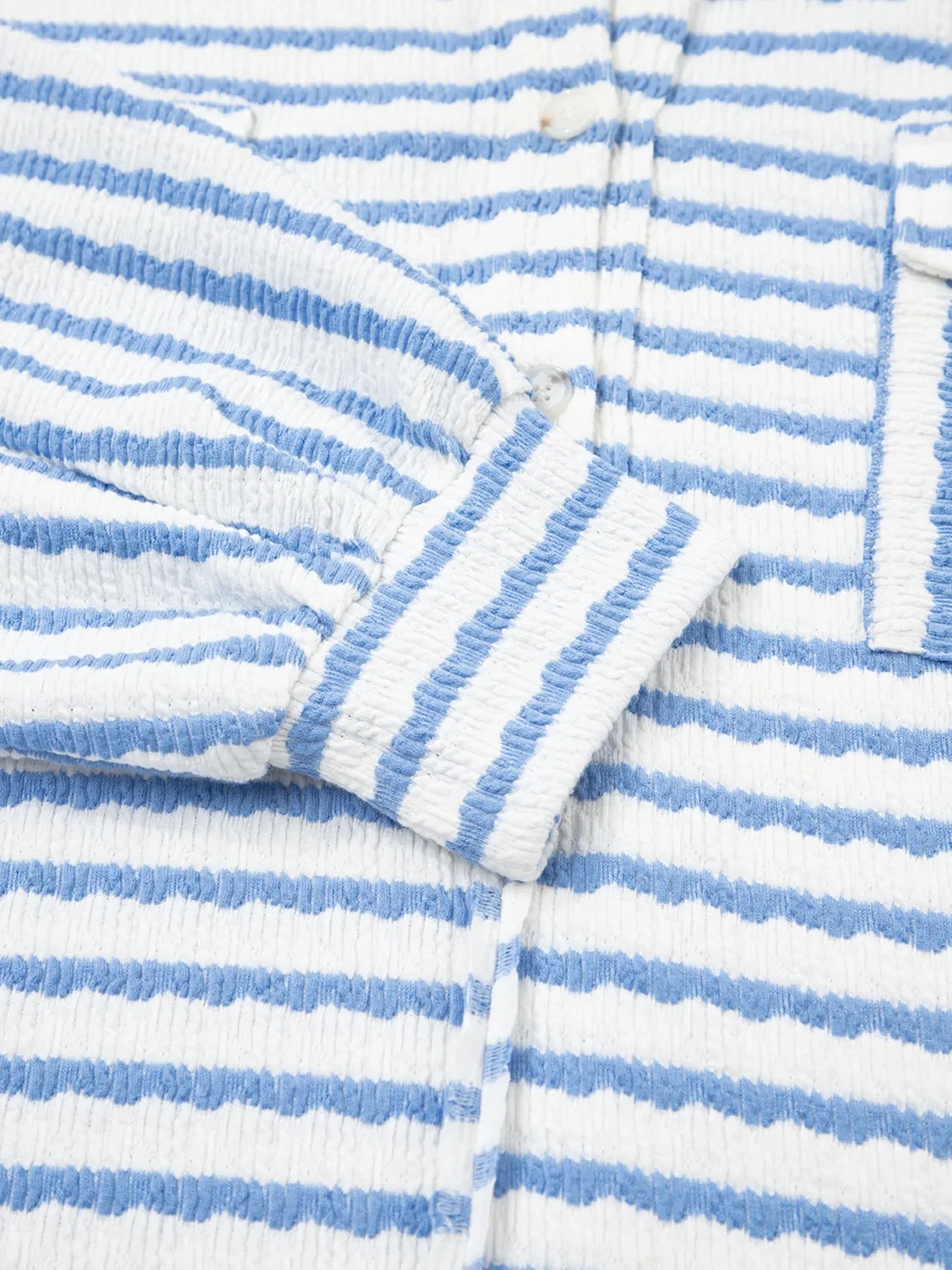 Stripe Half Button Collared Chest Pockets Loose Fit Blouse
