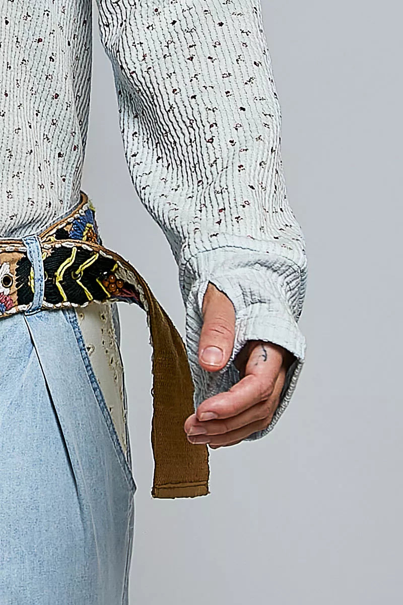 POL Ribbed Knit Floral Crew Neck Long Sleeve Top