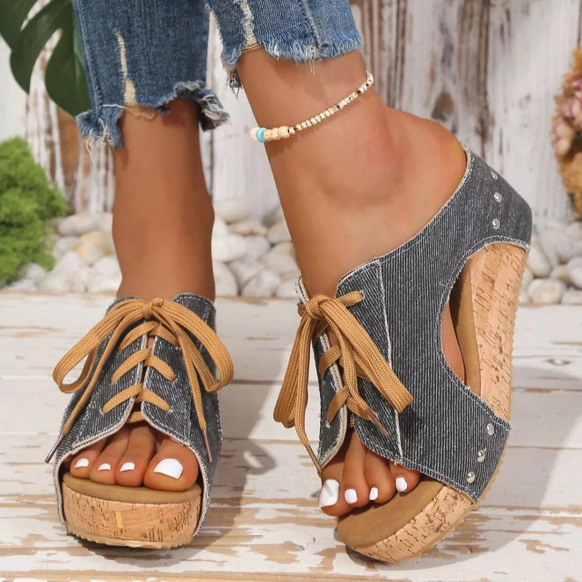 Lace Up Wedge Sandals