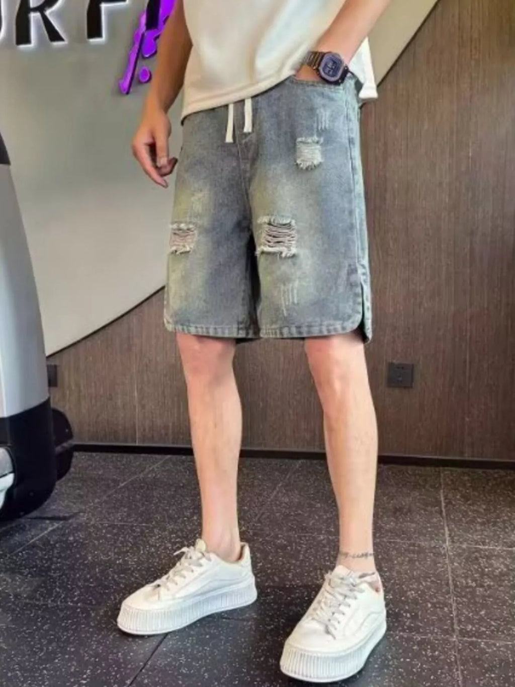 Men's Full Size Distressed Denim Shorts Plus Size