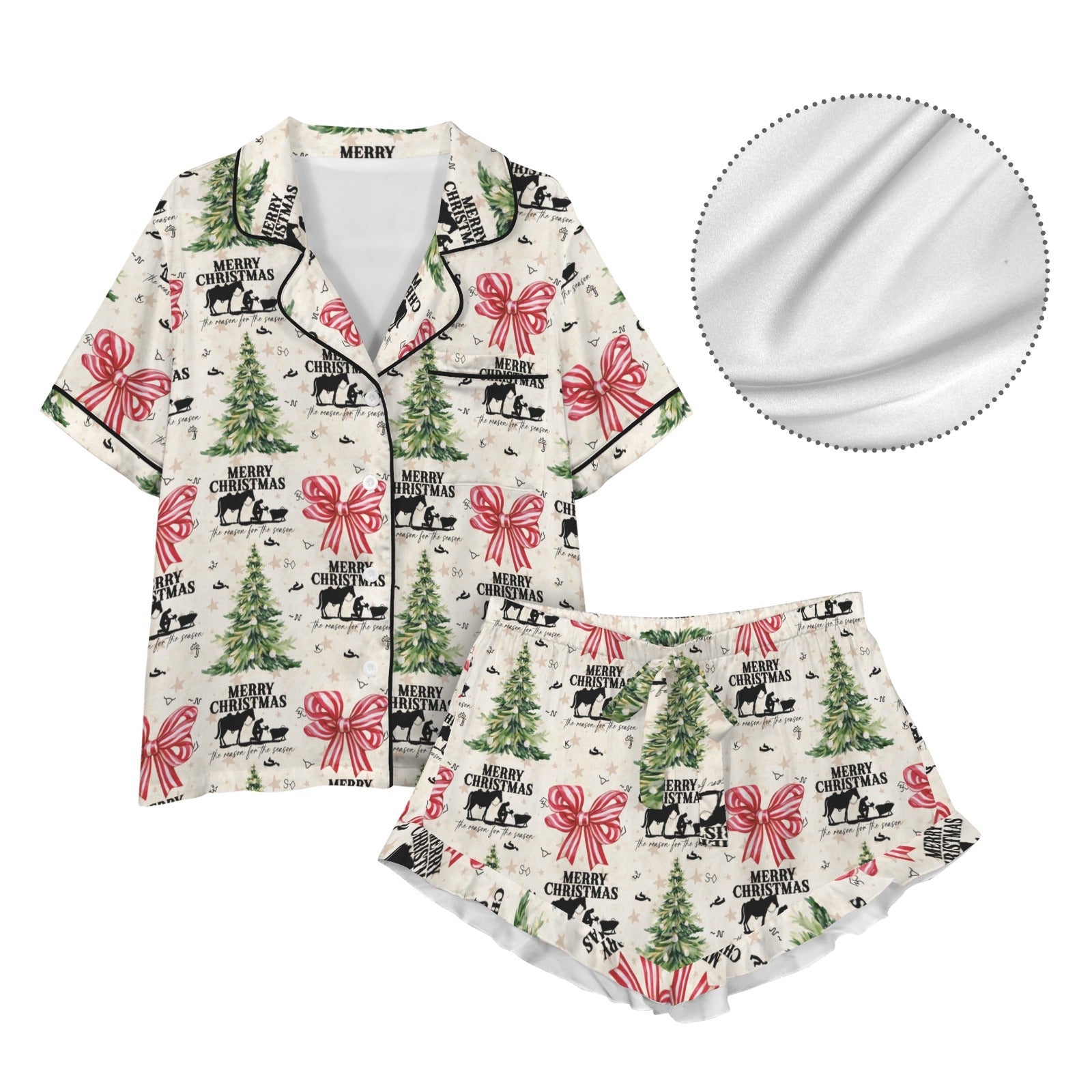 Baha Ranch Praying Cowboy Christmas Cowgirl Western Satin Pajamas Short Set